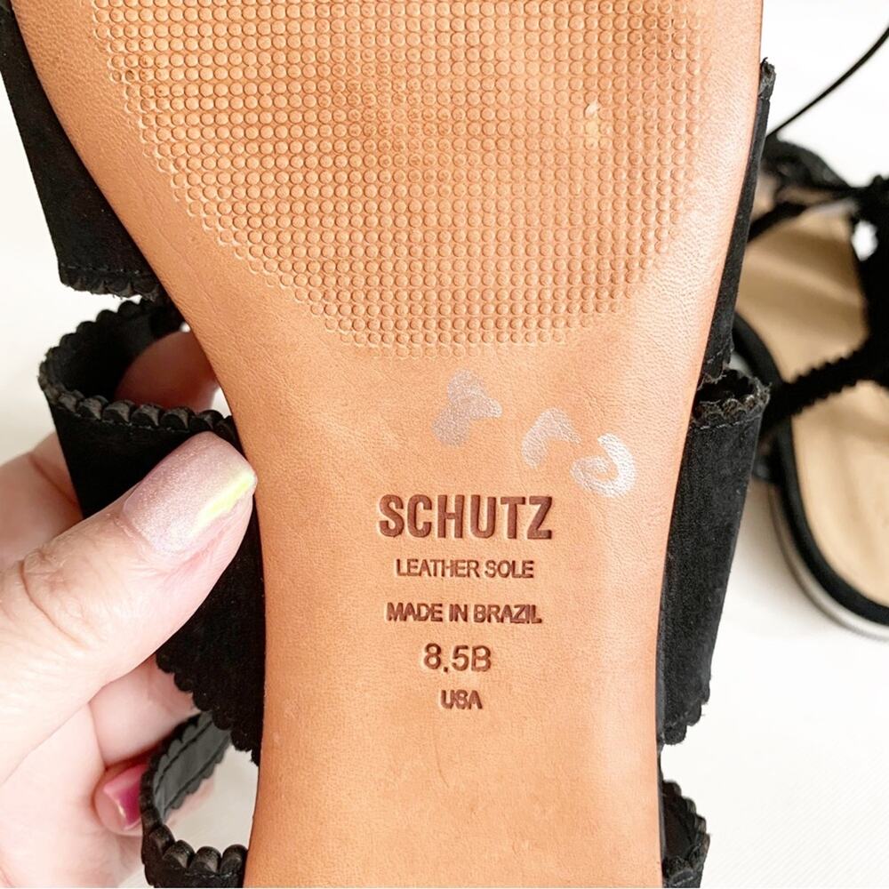 Schutz Ink Black Erlina Soft Sueded Leather Lace Up Gladiator Flat Sandals 8.5 - Picture 8 of 9